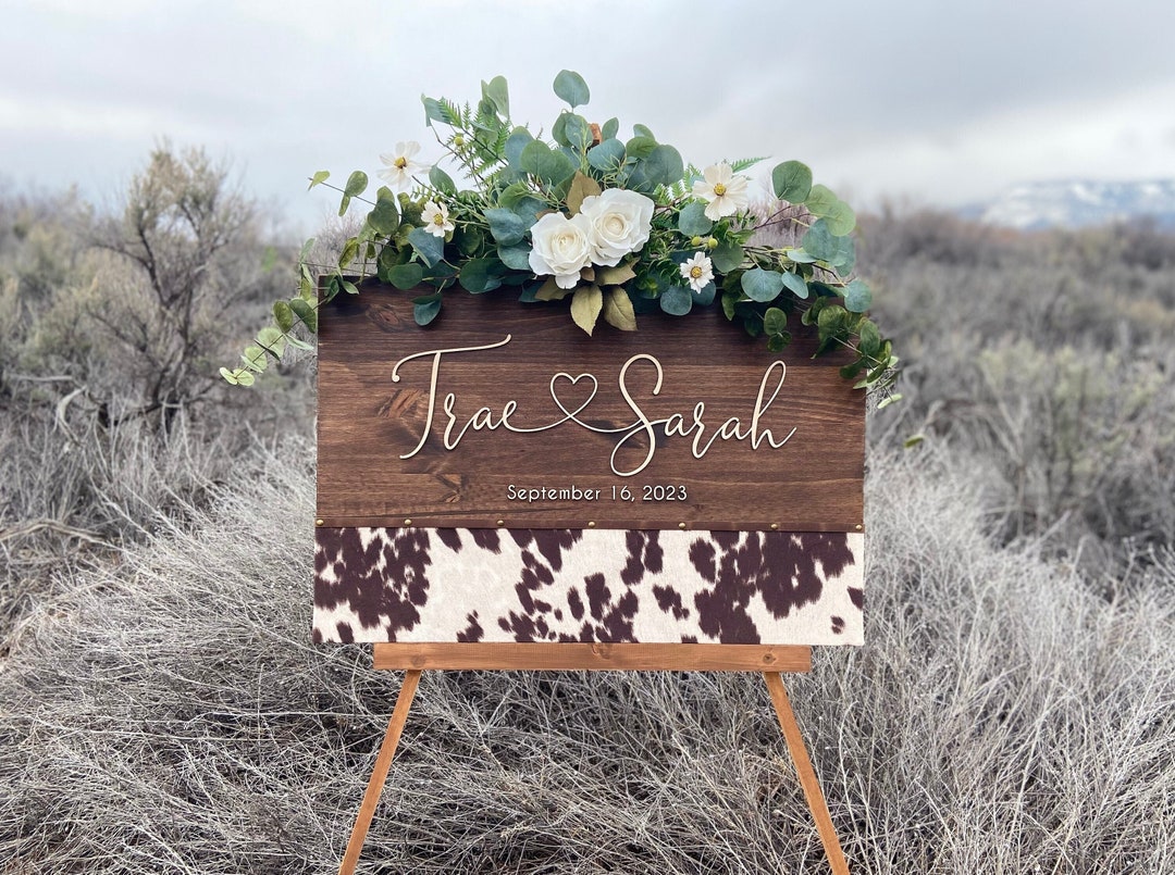 Rustic Cowhide Wedding Welcome Sign Wedding Welcome Sign