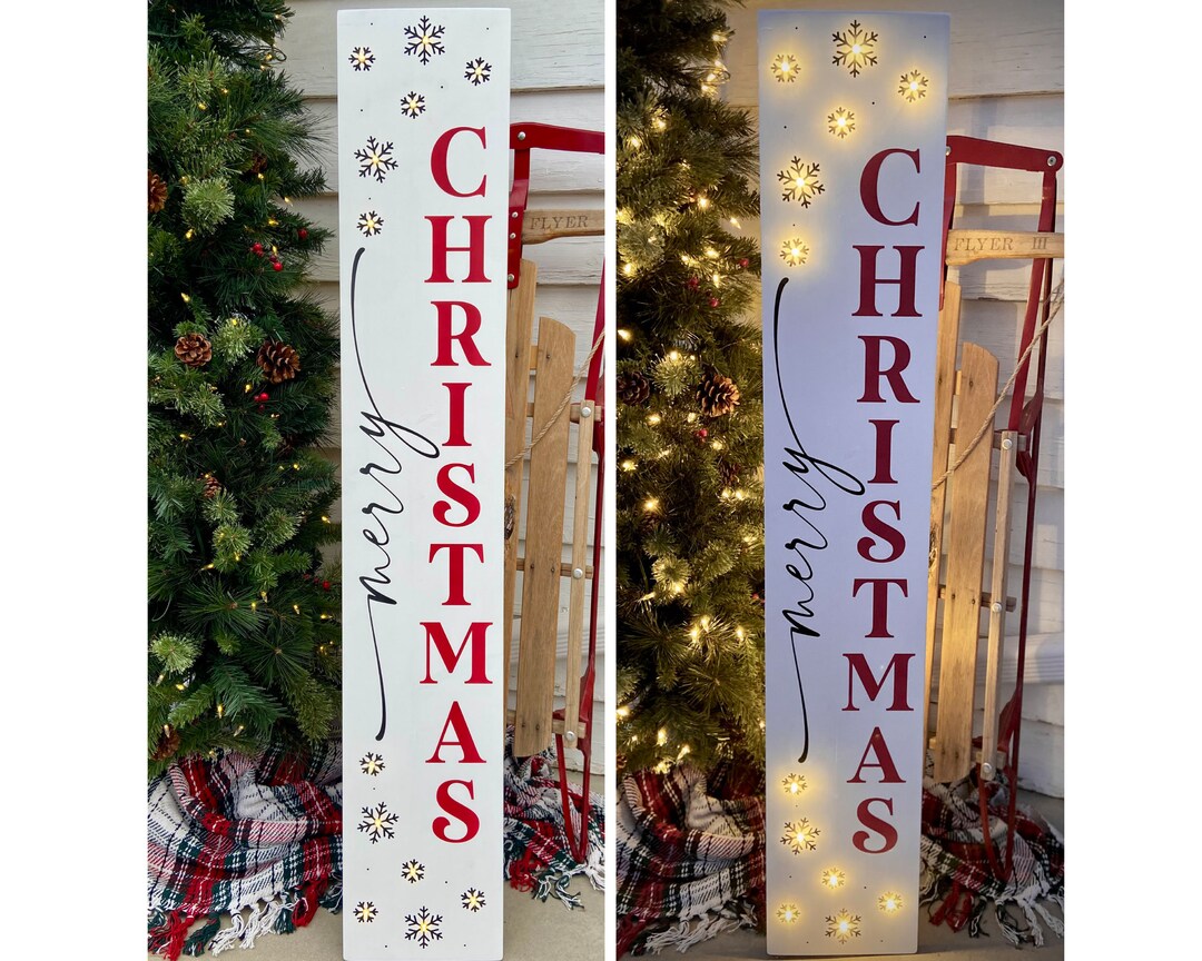 LED Lighted Merry Christmas Sign for Front Porch, Merry Christmas Light up Sign, Holiday