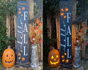 LED Lighted Hello Fall Welcome Sign for Front Porch, Fall Porch Sign with Lighted Leaves