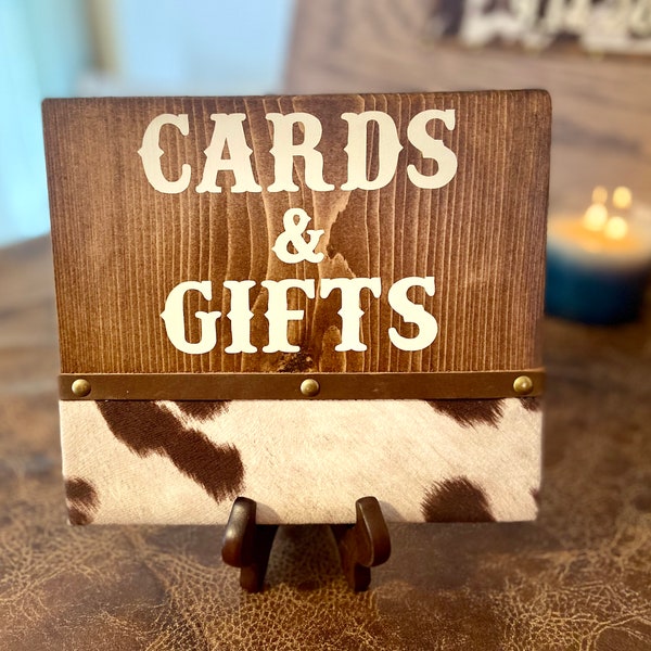 Western Wedding Rustic Faux Cowhide Cards and Gifts Table Sign, Cow print Wedding Sign for Gift Table, Rustic Wedding Decor, Cowboy Wedding