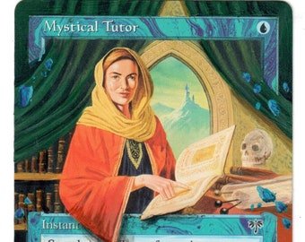 Mystical Tutor Altered Full Art MTG Magic Commander EDH Blue Painted Fathers Day