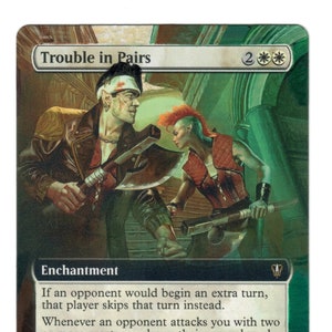 Trouble in Pairs Art altéré peint à la main MTG Magic Enchantment Extended cEDH