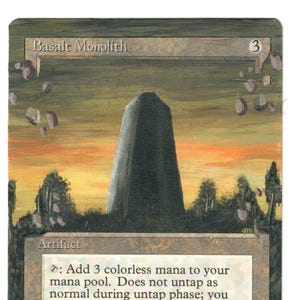 Monolito de basalto, arte alterado, MTG, revisado, de la vieja escuela, pintado, sin bordes, sin láminas