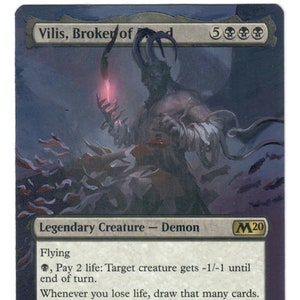 Vilis Broker of Blood Pełna Zmieniona Sztuka Mtg EDH Legendarny Demon Pay Life Czarny