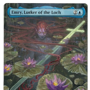 Emry Lurker of the Loch Artefacto pintado sin texto, arte alterado completo, comandante MTG