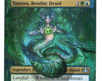 Druida Bentónico Tatyova, Arte Completo Modificado, MTG Magic Commander 2020 EDH, Pintado, Firmado, Artista