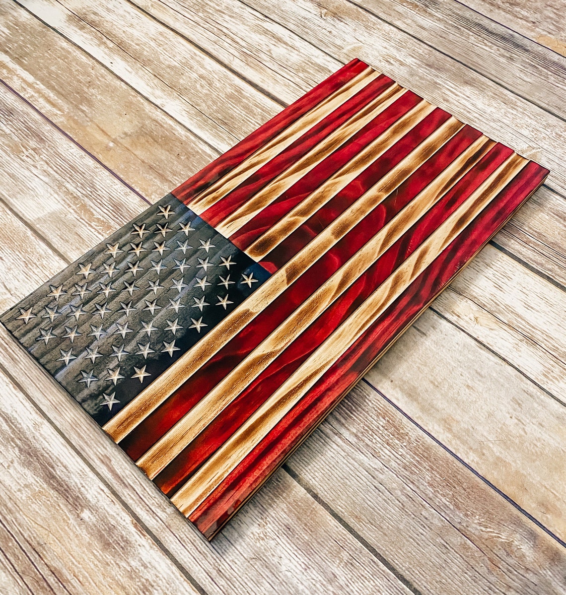 Carved burnt wood American Flag Sign Etsy