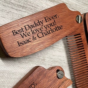 Personalized Beard Comb, Wooden Comb, Personalized Beard Brush Customized Beard Comb Fold up comb Valentine Gift Fathers Day Gift image 8