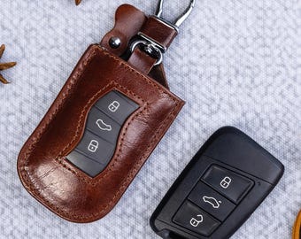 Handmade Leather Car Key Cover, Personalized Keychain, Father's Day Gift