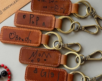 Custom Handwriting Leather Keychain: Personalized Engraved Keepsake