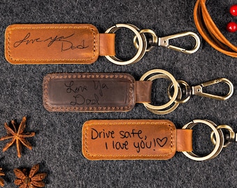 Custom Handwriting Keychain Genuine Leather Keychain Embossed Keychain gift personalized Keychain Home gift New house gift Keychain