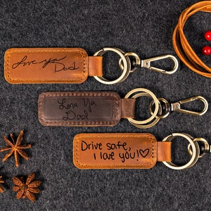 Custom Handwriting Keychain Genuine Leather Keychain Embossed Keychain gift personalized Keychain Home gift New house gift Keychain image 1