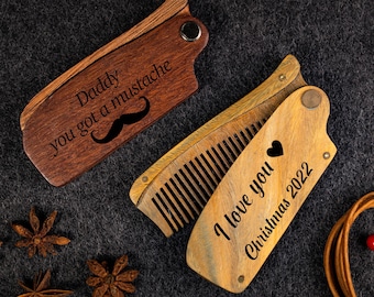 Fathers Day Gift, Gift for Dad Wooden Comb, Personalized Beard Brush Customized Beard Comb Fold up comb Valentine Gift,Wood anniversary Gift