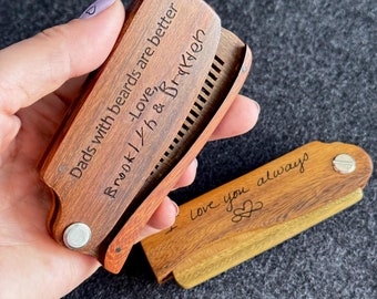 Personalized Engraved Wooden Beard Comb - Custom Grooming Gift