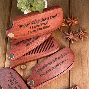 Personalized Beard Comb, Wooden Comb, Personalized Beard Brush Customized Beard Comb Fold up comb Valentine Gift Fathers Day Gift Walnut Dark