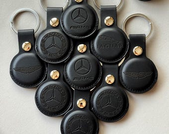 Personalized Faux Leather AirTag Keychain Case: Custom Logo Gift