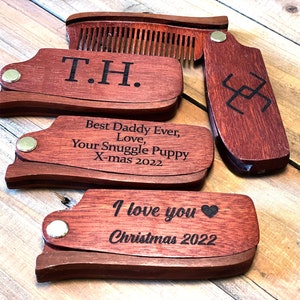 Personalized Beard Comb, Wooden Comb, Personalized Beard Brush Customized Beard Comb Fold up comb Valentine Gift Fathers Day Gift image 4