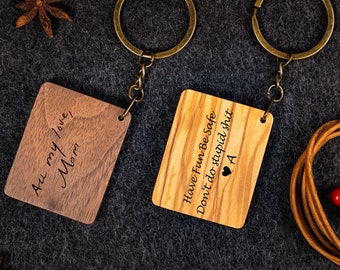 Personalized Wooden Keychain,Engraved Wood Keychain for Father's Day,Birthday Gift,Anniversary Gift,Personalized Key Chain, Handwriting gift