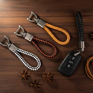 Handmade Braided Leather Keychain Wristlet - HolidayGifts