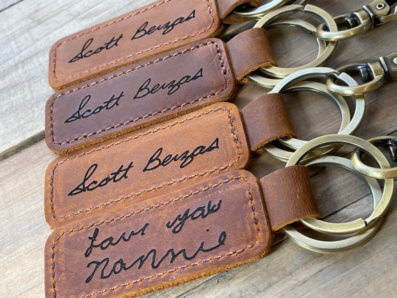 Custom Handwriting Keychain Genuine Leather Keychain Embossed Keychain gift personalized Keychain Home gift New house gift Keychain image 4