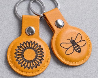 Personalized Faux Leather AirTag Keychain: Custom Initial AirTag Holder