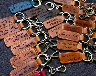 Handwriting Custom Keychain Genuine Leather Keychain Embossed Keychain gift personalized Keychain Home gift New house gift valentines day