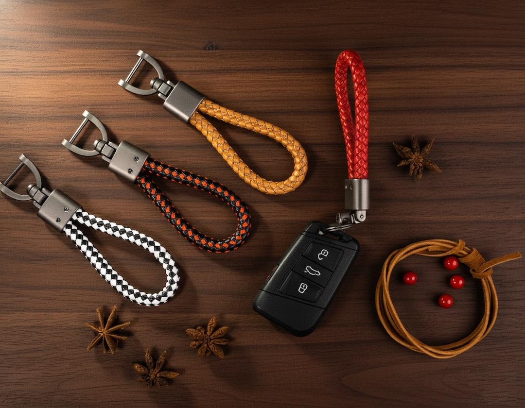 Handmade Woven Leather Car Keychain: Zinc Alloy Clasp - Etsy