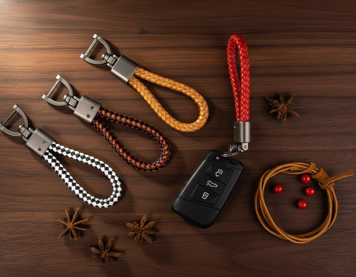 Handmade Woven Leather Car Keychain: Zinc Alloy Clasp - Etsy
