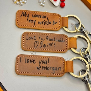 Custom Handwriting Leather Keychain: Personalized Engraved keychains, Gift for Grandpa