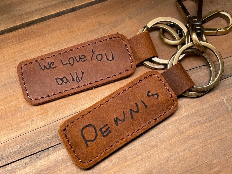 Custom Handwriting Keychain Genuine Leather Keychain Embossed Keychain gift personalized Keychain Home gift New house gift Keychain image 6