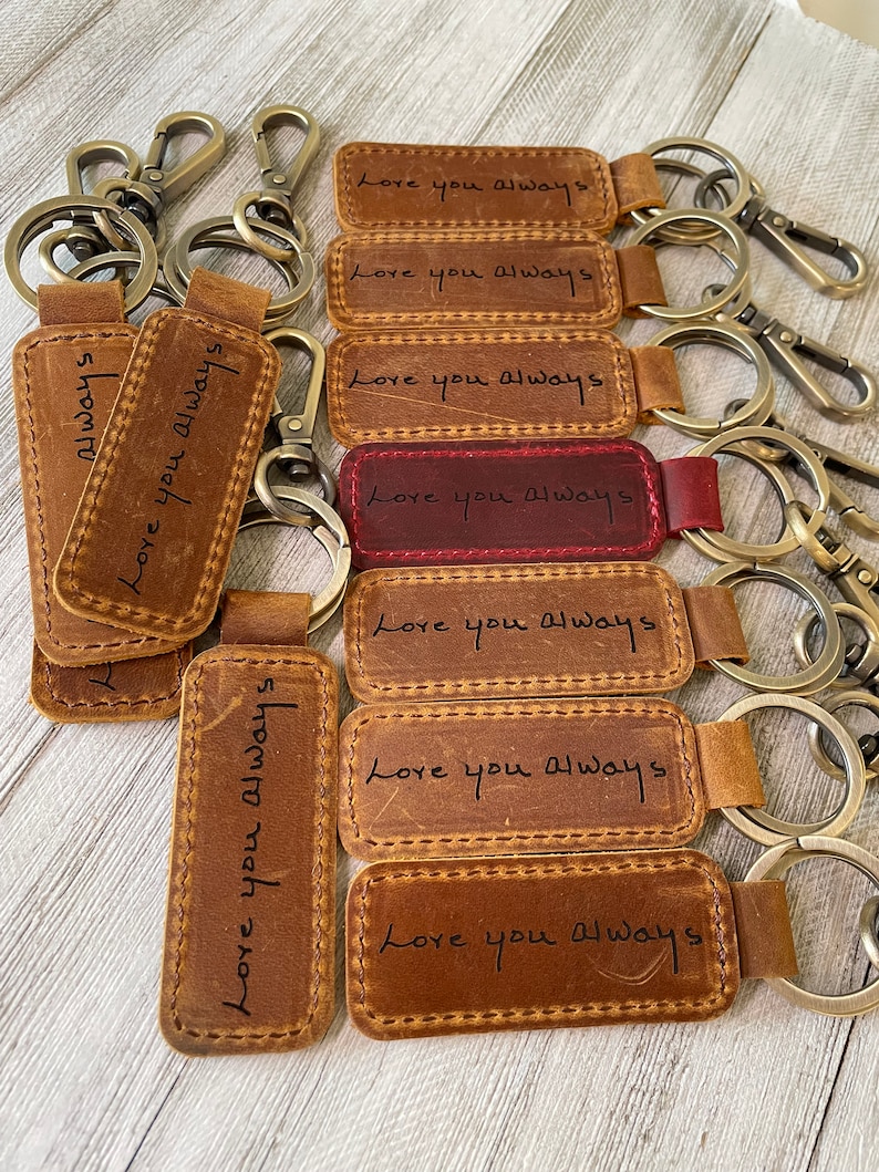 Custom Handwriting Keychain Genuine Leather Keychain Embossed Etsy