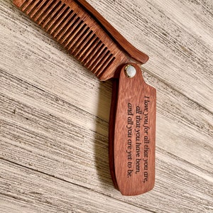 Personalized Beard Comb, Wooden Comb, Personalized Beard Brush Customized Beard Comb Fold up comb Valentine Gift Fathers Day Gift image 7