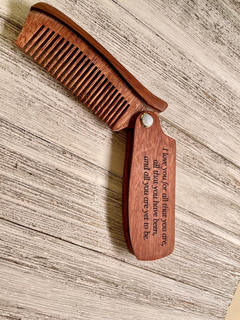 Personalized Beard Comb, Wooden Comb, Personalized Beard Brush Customized Beard Comb Fold up comb Valentine Gift Fathers Day Gift image 7