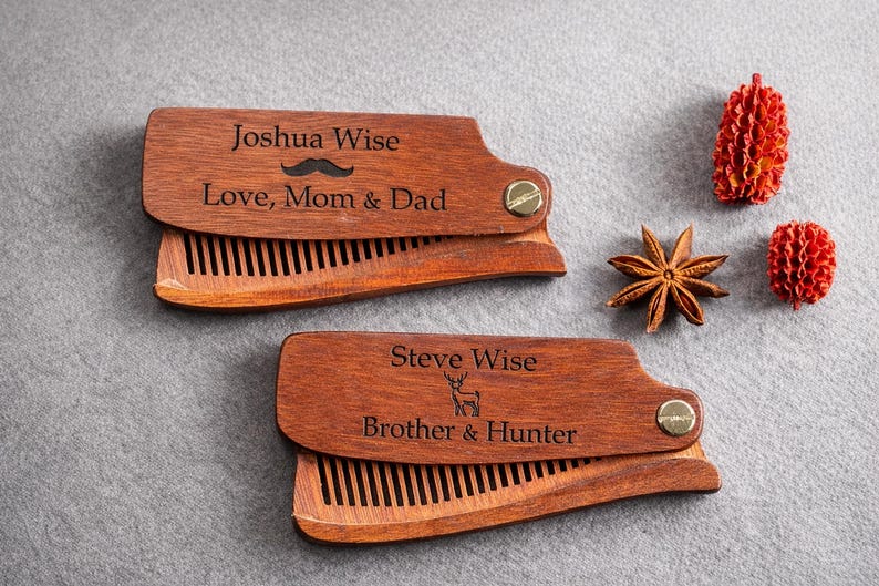 Personalized Wood Beard Comb: Engraved Grooming Gift for him image 1