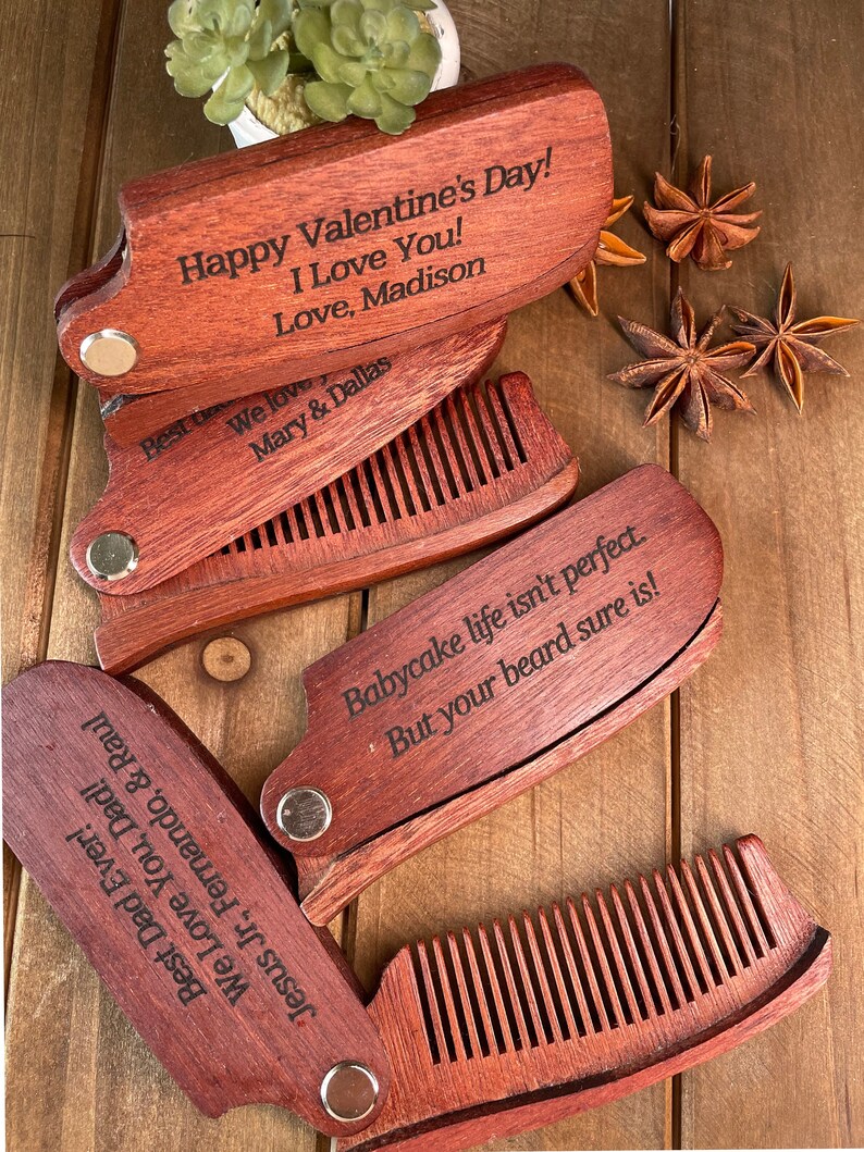 Personalized Beard Comb, Wooden Comb, Personalized Beard Brush Customized Beard Comb Fold up comb Valentine Gift Fathers Day Gift Walnut Dark