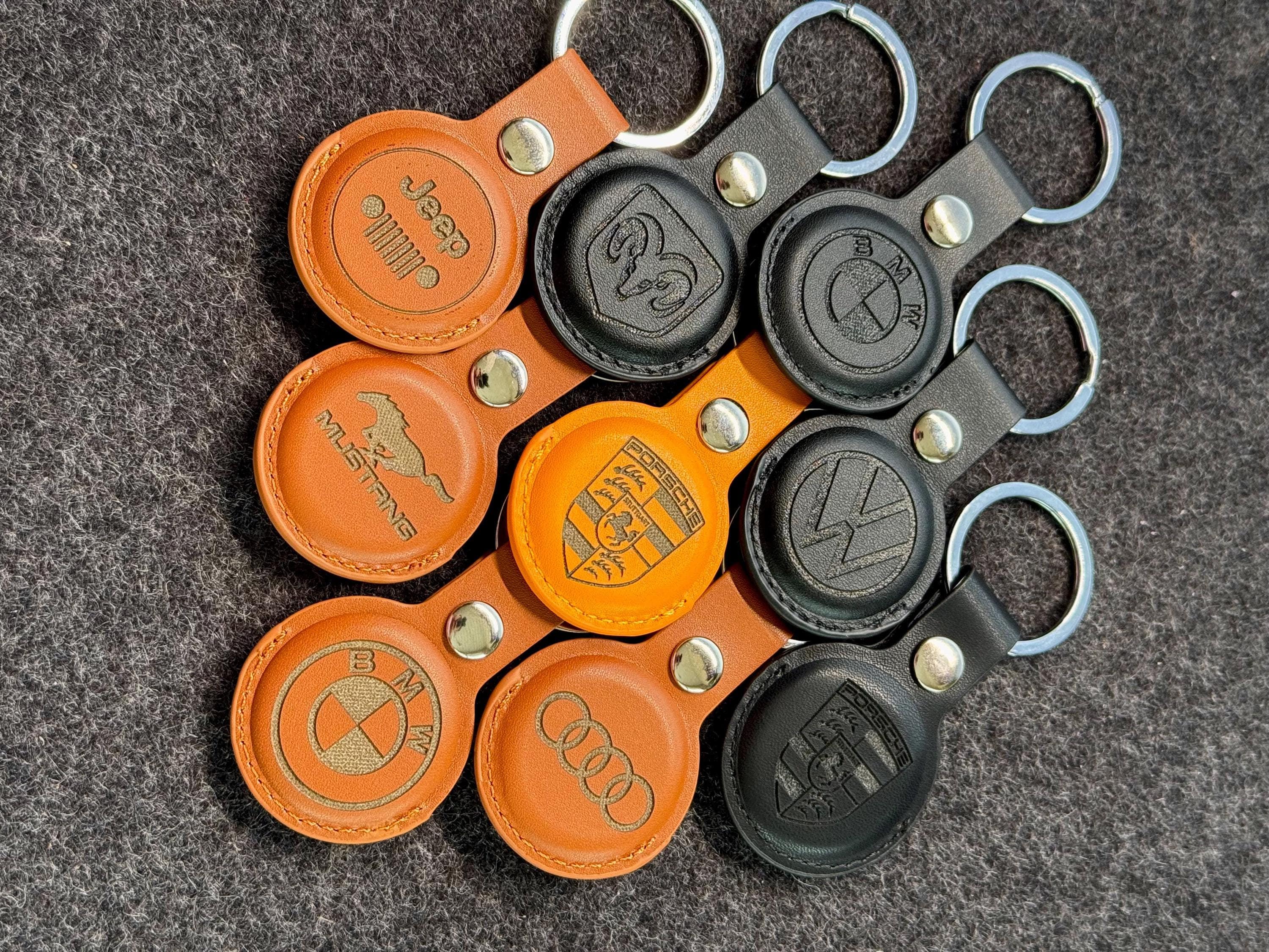 Personalized Car logo AirTag Case Customized leather Airtag case Keychain handwriting AirTag Holder Customized Airtag, Initial Airtag Holder