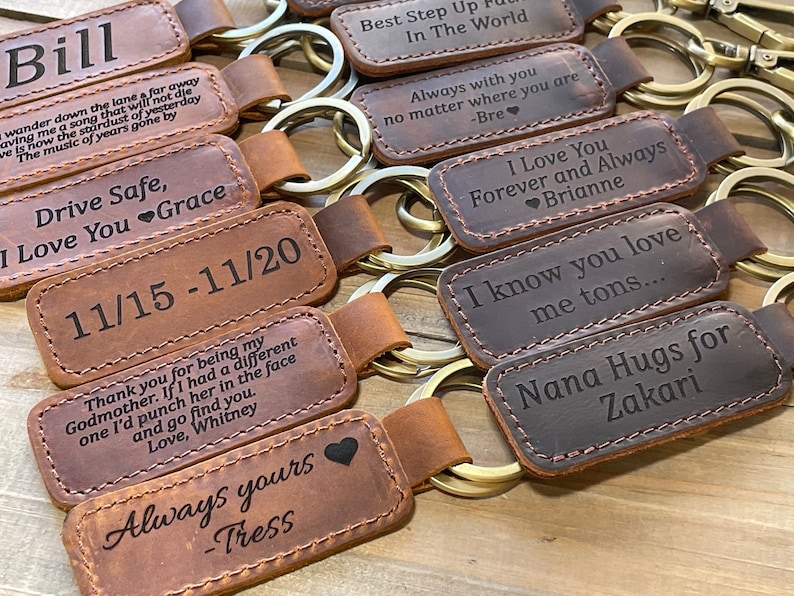 Handwriting Custom Keychain Genuine Leather Keychain Embossed Etsy
