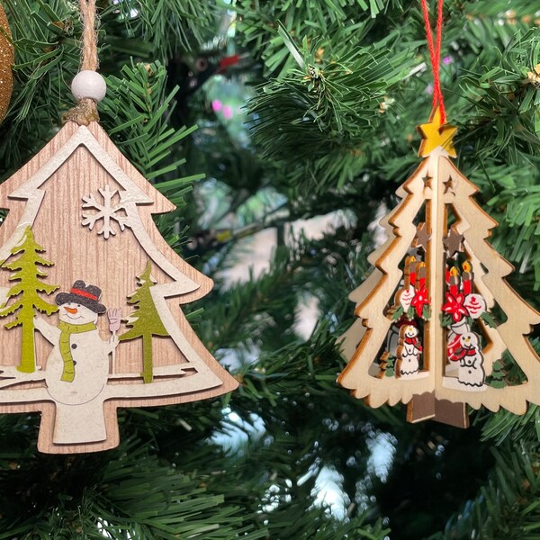 Wooden Tree Ornaments Etsy