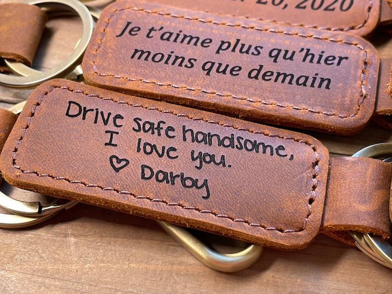 Écriture manuscrite Porte-clés personnalisé Porte-clés en cuir véritable Porte-clés en relief, Cadeau personnalisé Porte-clés, Cadeau pour la maison, Cadeau pour la maison, Saint Valentin image 5