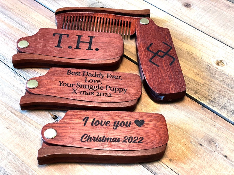 Personalized Beard Comb, Wooden Comb, Personalized Beard Brush Customized Beard Comb Fold up comb Valentine Gift Fathers Day Gift image 4