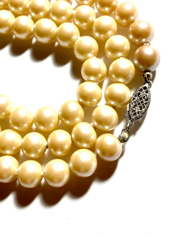Triple Strand Necklace Golden Box Clasp - Pearl & Clasp