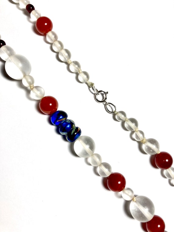 Collier Vintage Long (36") En Pierres Cornaline (Carnelian) - Perles Polies 7mm Plaquées Or - À Enfiler - Occasion état Correct