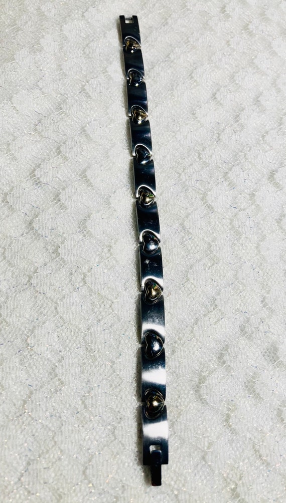 14k & stainless steel solid heart link bracelet. … - image 4