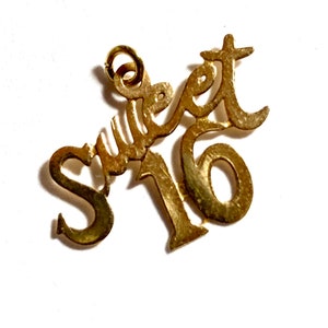 14k solid gold sweet 16 charm pendant- vintage.