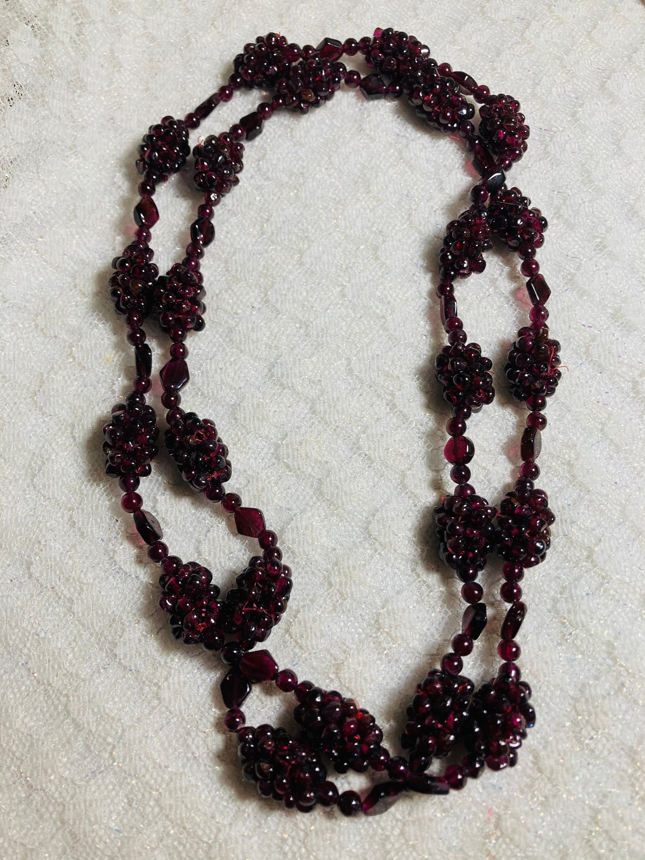 Vintage 26 Long 1/4 Thick Garnet Beads Cluster Beaded Necklace