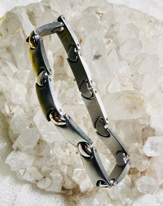 14k & stainless steel solid heart link bracelet. … - image 1