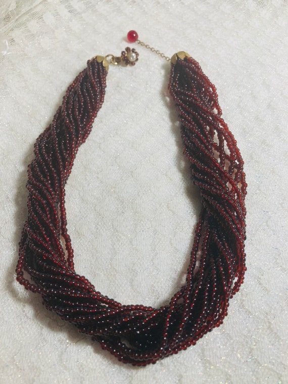 Signed Miriam Haskell red twist bead choker neckl… - image 5