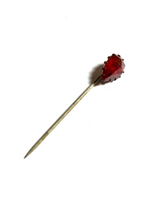 Antique red garnet paste stick pin with a large f… - image 6