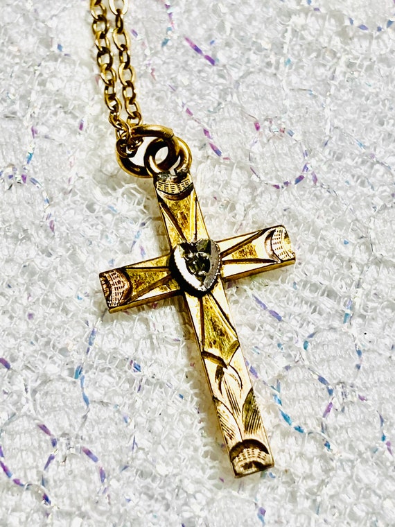 Antique Victorian diamond heart cross pendant neck