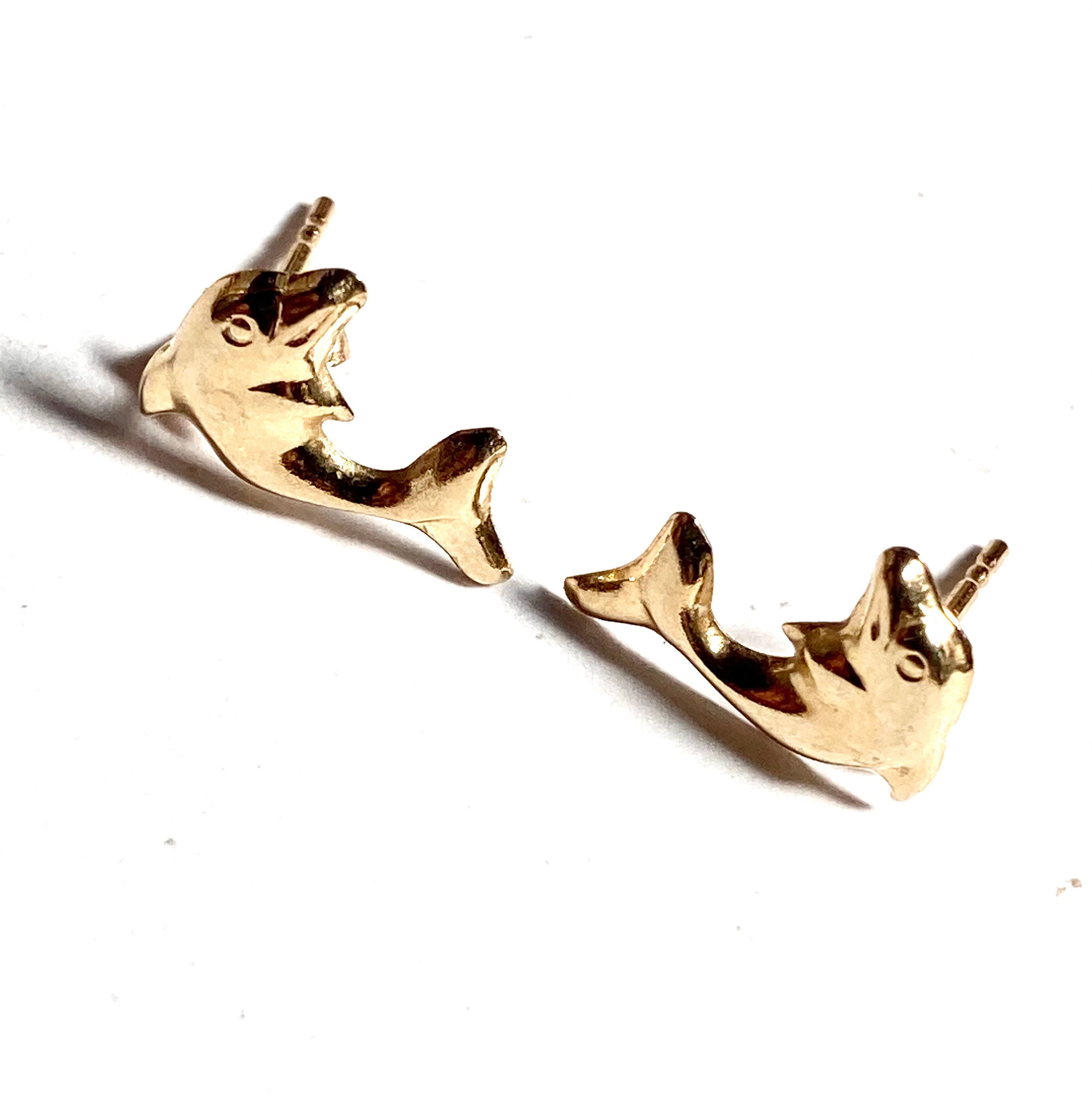 Vintage 14k Solid Gold Dolphin Earrings Gift for Her. - Etsy